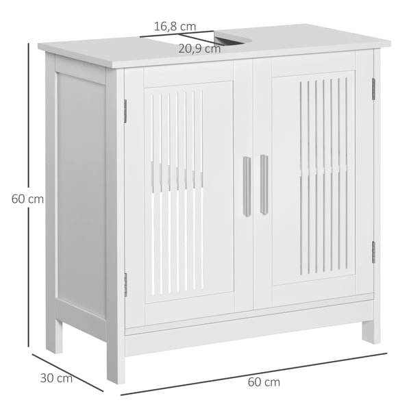 Badrumsskåp - Tvättställsskåp - 2 Dörrar - Justerbar Hylla - 60x30x60 cm - PVC - Montering Krävs - Vit