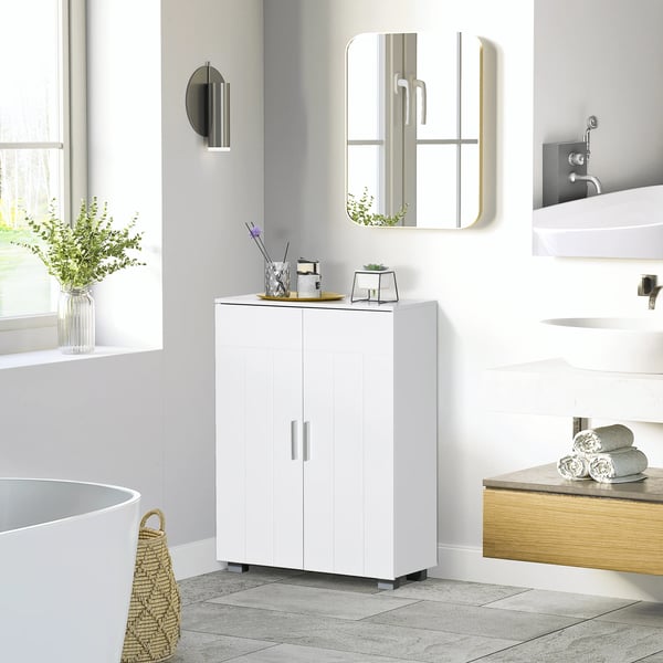Badrumsskåp - 2 Dörrar - 2 Justerbara Hyllor - MDF - 60 x 30 x 80 cm - Vit