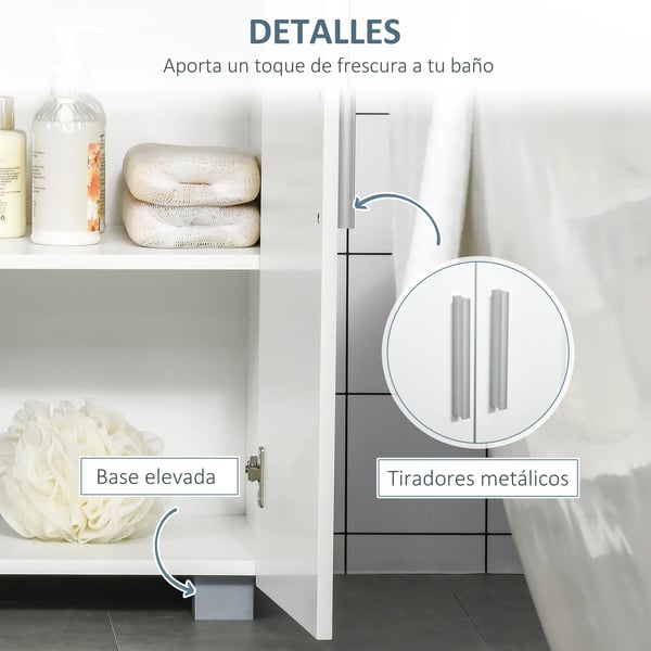 Badrumsskåp - 2 Dörrar - 2 Justerbara Hyllor - MDF - 60 x 30 x 80 cm - Vit