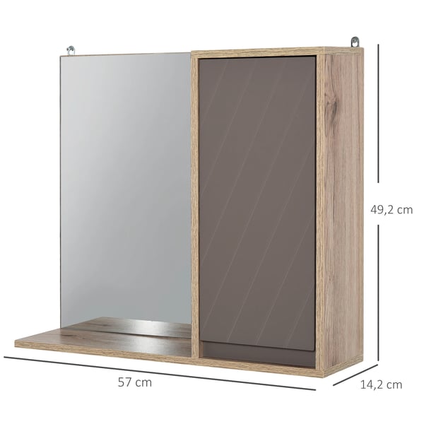 Badrumsskåp med spegel - Spegelskåp - Dörr - Justerbar hylla - 57 x 14,2 x 49,2 cm - Montering krävs