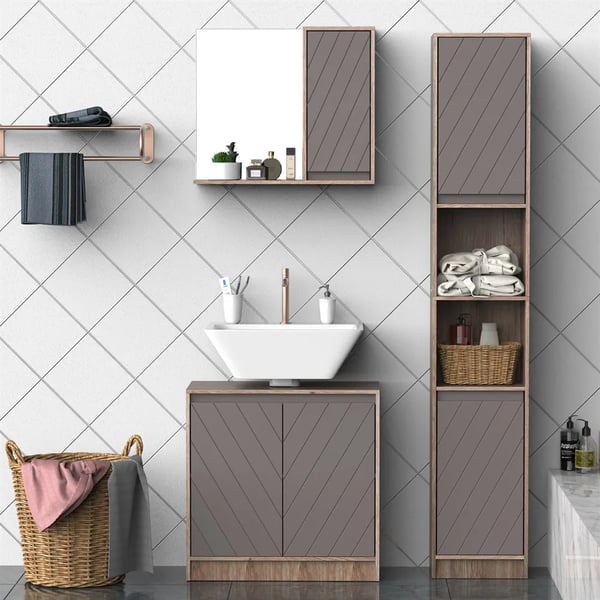 Badrumsskåp med spegel - Spegelskåp - Dörr - Justerbar hylla - 57 x 14,2 x 49,2 cm - Montering krävs