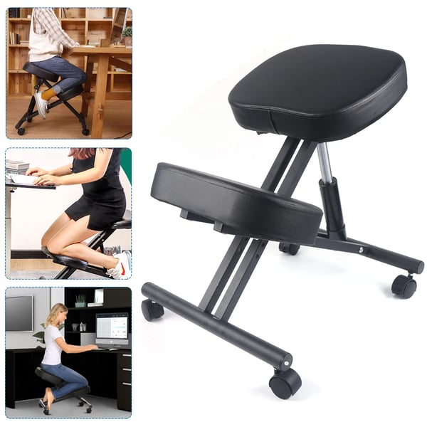 Ergonominen polvituoli - Toimistotuoli - Pneumaattinen korkeudensäätö - Vähentää jäykkyyttä - Enintään 113 kg - Koottava - Musta