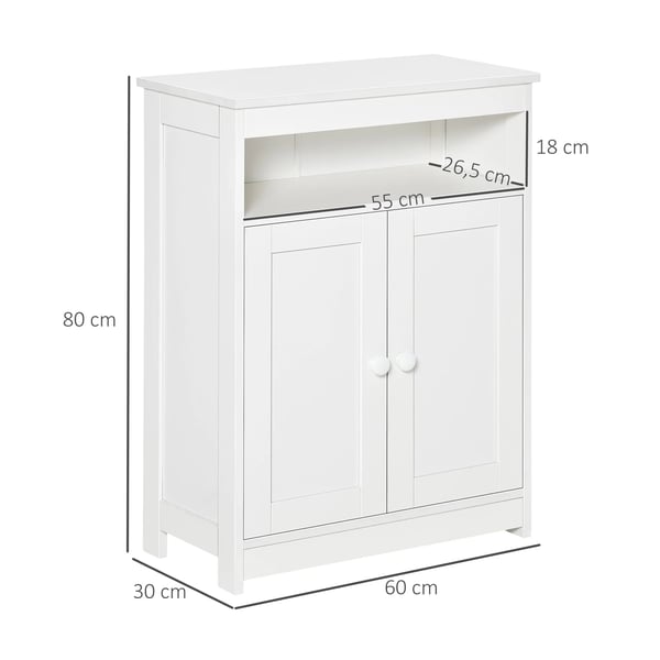 Förvaringsskåp - Golvskåp - 2 dörrar - Justerbar hylla - Fristående - 60×30×80 cm - För Vardagsrum - Vit