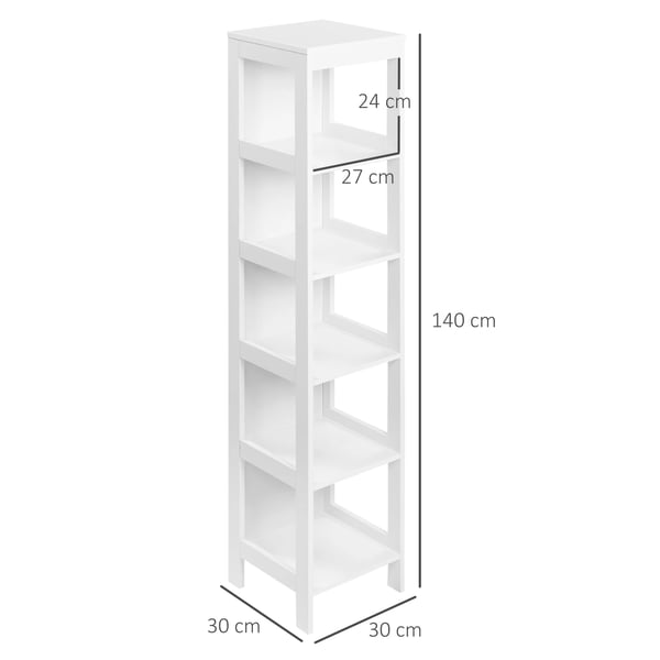 Badrumshylla - Golvstående Hylla - 5 Nivåer - Max 30 kg - 30x30x140 cm - MDF - Vit