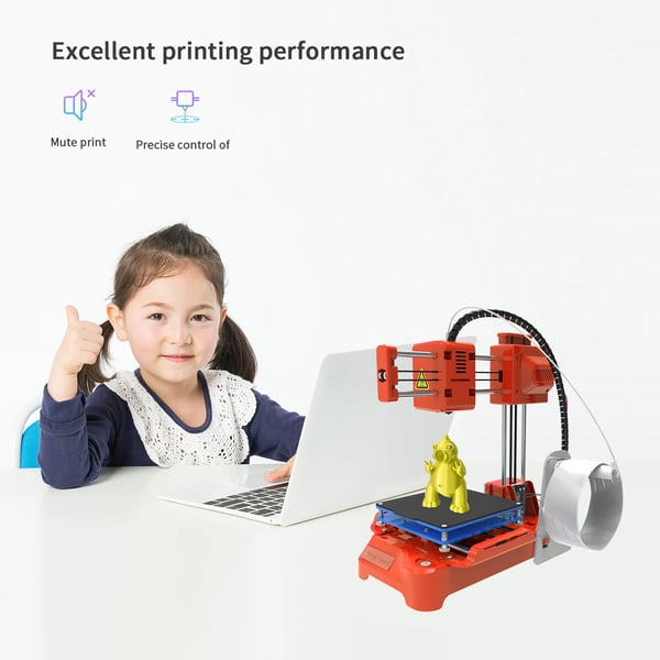 Mini 3D‑printer til børn, desktop, 100×100×100 mm, uden opvarmet byggeplade, One‑Touch, TF‑kort, PLA, orange