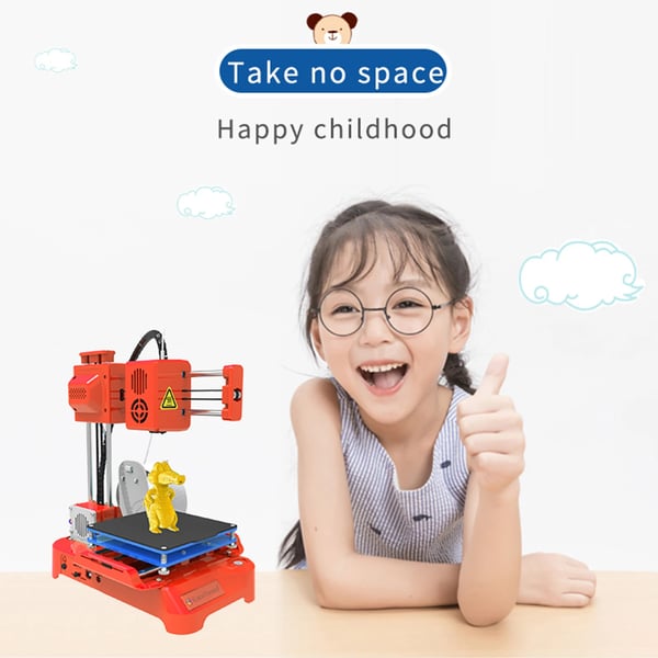 Mini 3D‑printer til børn, desktop, 100×100×100 mm, uden opvarmet byggeplade, One‑Touch, TF‑kort, PLA, orange