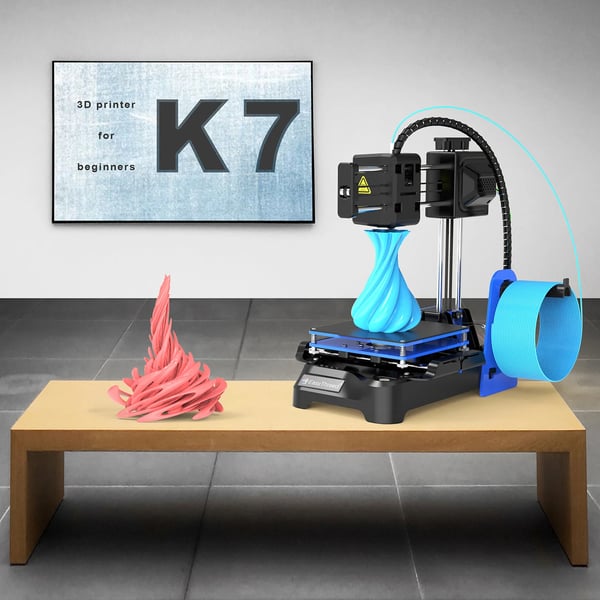 Mini 3D‑printer til børn, desktop, 100×100×100 mm, uden opvarmet byggeplade, énknapsprint, TF‑kort, PLA‑prøve, sort