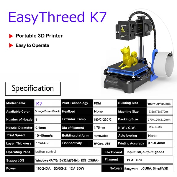 Mini 3D‑printer til børn, desktop, 100×100×100 mm, uden opvarmet byggeplade, énknapsprint, TF‑kort, PLA‑prøve, sort