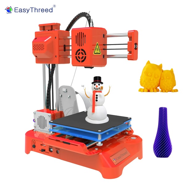 Mini 3D‑printer til børn, desktop, 100×100×100 mm, uden opvarmet byggeplade, One‑Touch, TF‑kort, PLA, orange