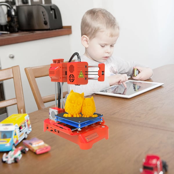 Mini 3D‑printer til børn, desktop, 100×100×100 mm, uden opvarmet byggeplade, One‑Touch, TF‑kort, PLA, orange