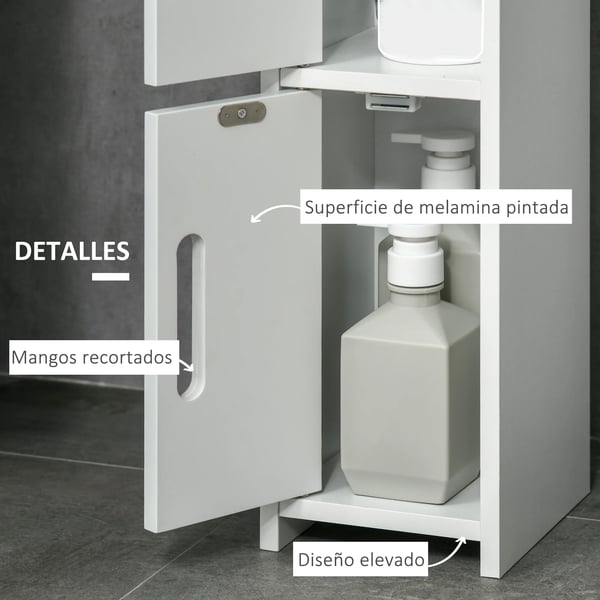 Badrumsskåp - Högskåp - 3 Dörrar - 3 Hyllor - 15 x 17 x 120 cm - MDF & Melamin - Montering Krävs - Vit