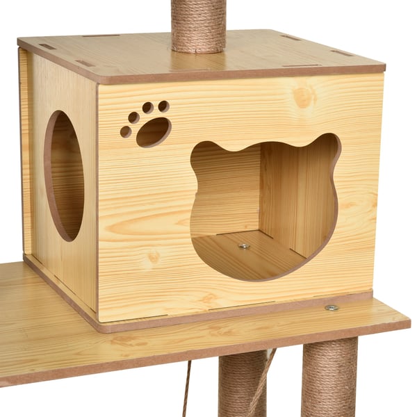 Katträd - Klösträd - 130 cm Höjd - 5 Nivåer - 2 Bäddar - Jutestolpar - 60x40 cm - Gul