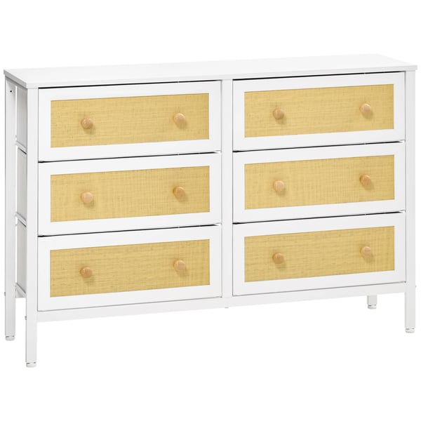 Byrå - Förvaringsbyrå / Tygbyrå - 6 Vikbara Tyglådor - Sovrum - 120×30×83 cm - Vit