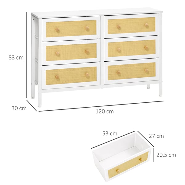 Byrå - Förvaringsbyrå / Tygbyrå - 6 Vikbara Tyglådor - Sovrum - 120×30×83 cm - Vit