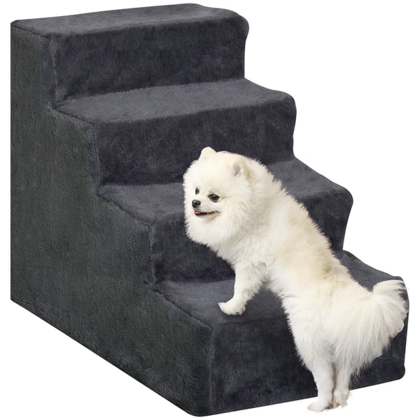 Hundtrappa - 4 Steg - Avtagbart Överdrag - 60×35×44 cm - Storlek XS - Mörkgrå