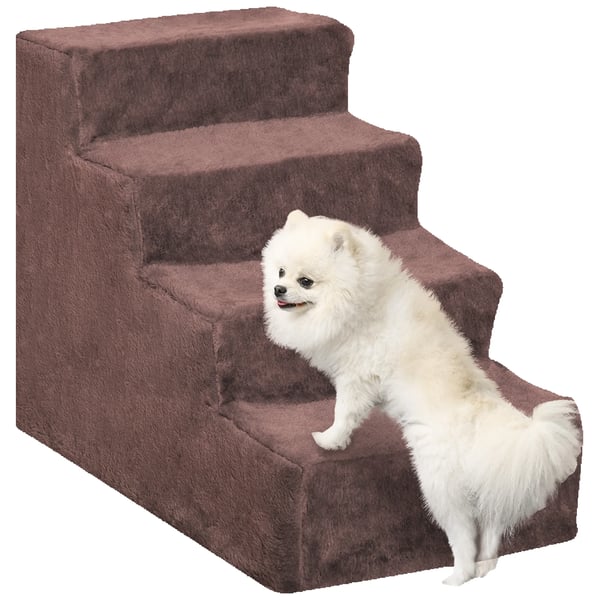 Husdjurstrappa - Hundtrappa - 4 Steg - Avtagbart Överdrag - 60 x 35 x 44 cm - Brun