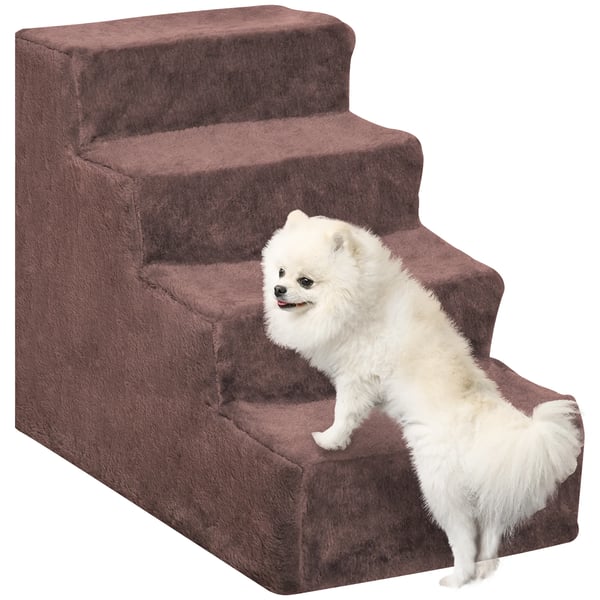 Husdjurstrappa - Hundtrappa - 4 Steg - Avtagbart Överdrag - 60 x 35 x 44 cm - Brun