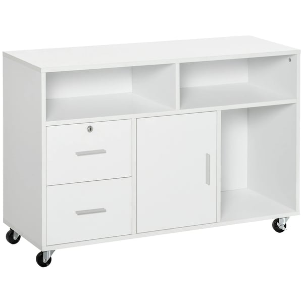 Kontorsskåp - Arkivskåp - Med hjul - Lådor och hyllor - 100x35x65 cm - Vit