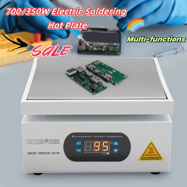 Elektrisk loddevarmeplade - PCB forvarmeplade - 350 W - 10 x 10 cm - Mikroprocessorstyret temperaturkontrol - 220 V - Hvid