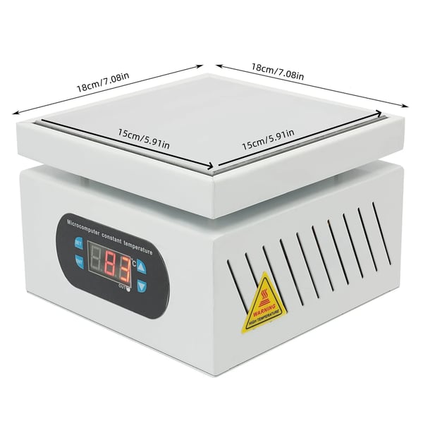 Elektrisk loddevarmeplade - Forvarmerstation PCB - 500 W - 15 × 15 cm - 220 V - Digital temperaturstyring - Lysegrå