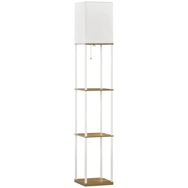 Golvlampa med hyllor - E27-sockel - Max 40 W, Mått 26×26×159 cm, AC, Montering krävs - Brun och vit