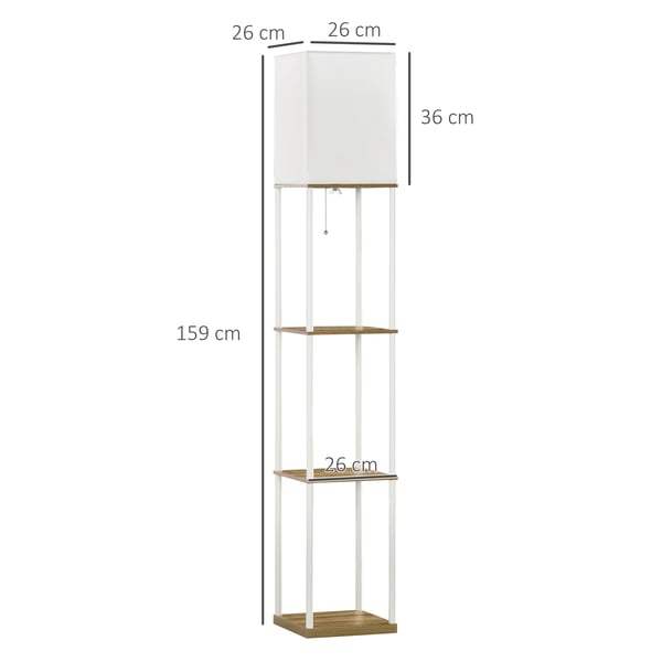 Golvlampa med hyllor - E27-sockel - Max 40 W, Mått 26×26×159 cm, AC, Montering krävs - Brun och vit