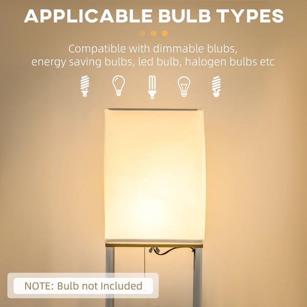 Golvlampa med hyllor - E27-sockel - Max 40 W, Mått 26×26×159 cm, AC, Montering krävs - Brun och vit