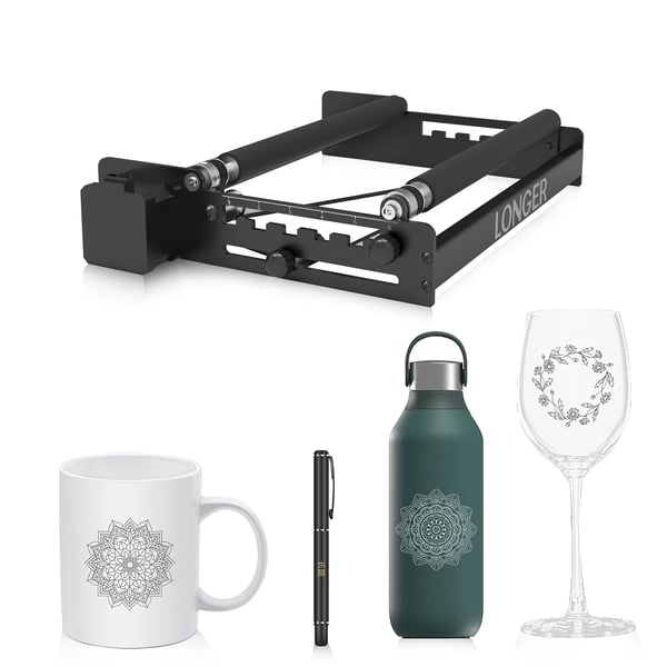 LONGER RAY5, laser-rotationsrulle, 6–200 mm justerbar, 360° rotation, til RAY5/Atomstack/Ortur/Neje/Twotree/XTool, sort