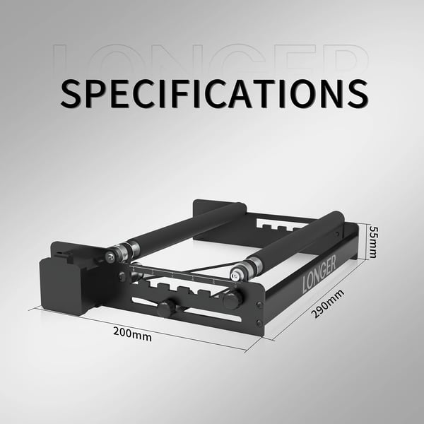 LONGER RAY5, laser-rotationsrulle, 6–200 mm justerbar, 360° rotation, til RAY5/Atomstack/Ortur/Neje/Twotree/XTool, sort