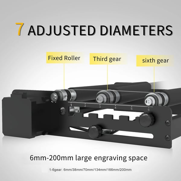 LONGER RAY5, laser-rotationsrulle, 6–200 mm justerbar, 360° rotation, til RAY5/Atomstack/Ortur/Neje/Twotree/XTool, sort
