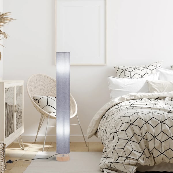 Golvlampa - E27-sockel - Max 40 W - Linneskärm - Trästativ - Ø 15 x 120 cm - Utan glödlampa - Ljusgrå