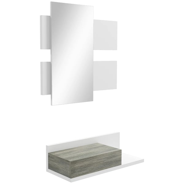 Hall- och entrémöbelset - 2-delad spegel och hylla - MDF & glas - Minimalistisk modern - 75x3,5x75 cm & 75x30,5x20 cm - Montering krävs - Vit