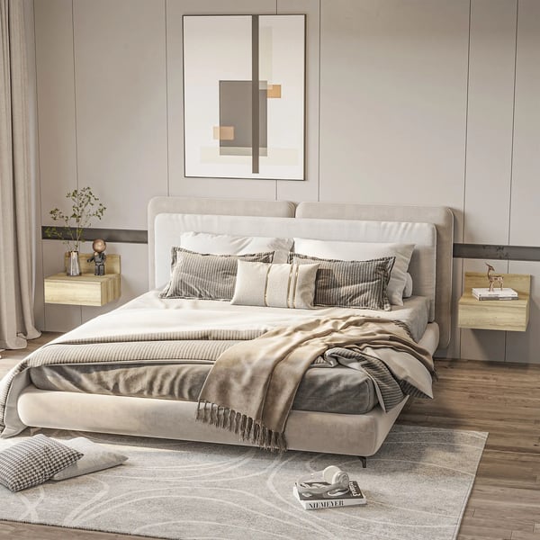 2-pack väggmonterade sängbord - nattduksbord - Med Låda - Melaminbelagt Trä - Modern Marockansk Stil - 43 x 36,5 x 30,5 cm - Naturträ