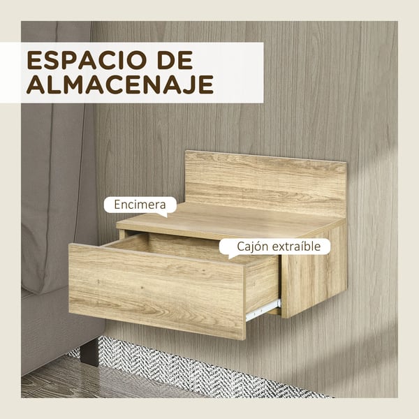 2-pack väggmonterade sängbord - nattduksbord - Med Låda - Melaminbelagt Trä - Modern Marockansk Stil - 43 x 36,5 x 30,5 cm - Naturträ