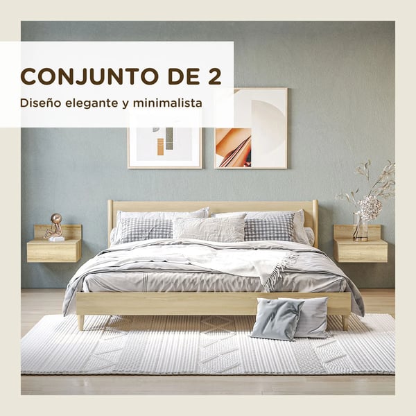 2-pack väggmonterade sängbord - nattduksbord - Med Låda - Melaminbelagt Trä - Modern Marockansk Stil - 43 x 36,5 x 30,5 cm - Naturträ