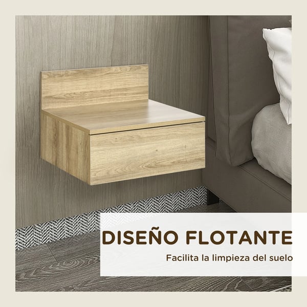 2-pack väggmonterade sängbord - nattduksbord - Med Låda - Melaminbelagt Trä - Modern Marockansk Stil - 43 x 36,5 x 30,5 cm - Naturträ