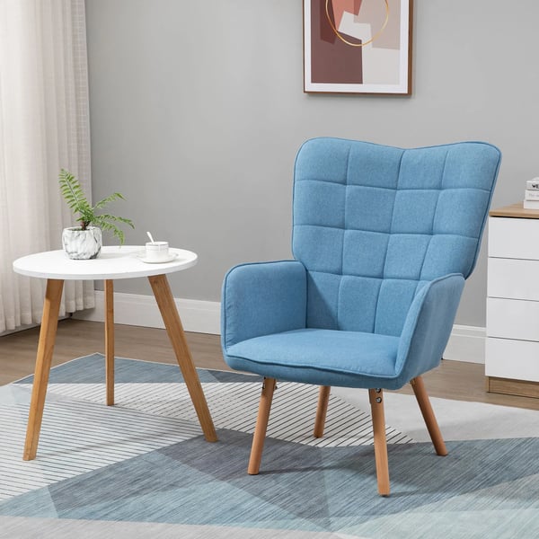 Loungefåtölj - Vardagsrumsfåtölj - Hög rygg - Armstöd - 71×76×101 cm - Modern stil - Komposittyg - Montering krävs - Blå