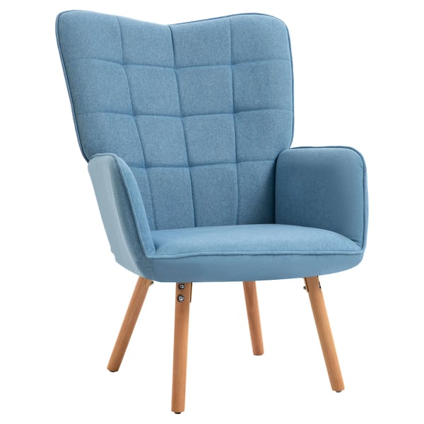 Loungefåtölj - Vardagsrumsfåtölj - Hög rygg - Armstöd - 71×76×101 cm - Modern stil - Komposittyg - Montering krävs - Blå