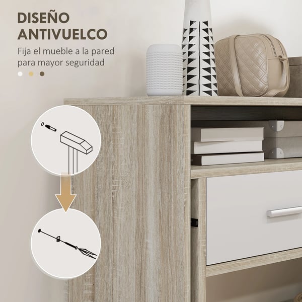 Konsolbord - Hallbord - 2 Nivåer - Lådor Med Skjutbeslag - Melaminbelagt Trä - 95x35x87 cm - Ek