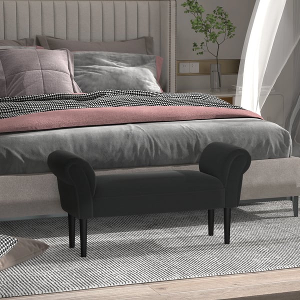 Sängbänk - Sittbänk Med Armstöd - Stoppad - 102x36x51 cm - För Sovrum/Hall - Montering Krävs - Mörkgrå
