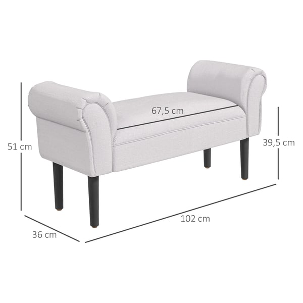 Sängbänk - Sittbänk Med Armstöd - Stoppad - 102x36x51 cm - För Sovrum/Hall - Montering Krävs - Mörkgrå
