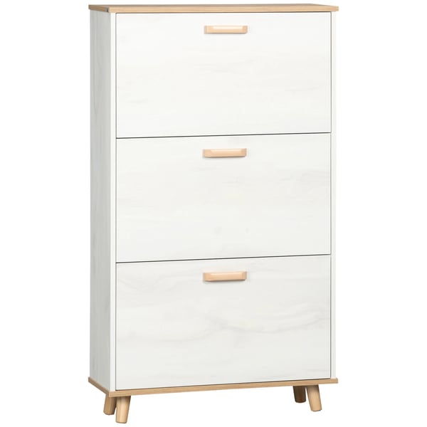 Skoskåp - Skoförvaring - 3 fällbara fack - För 12 par - 70 x 23,5 x 122 cm - Melaminbelagt trä - Vit