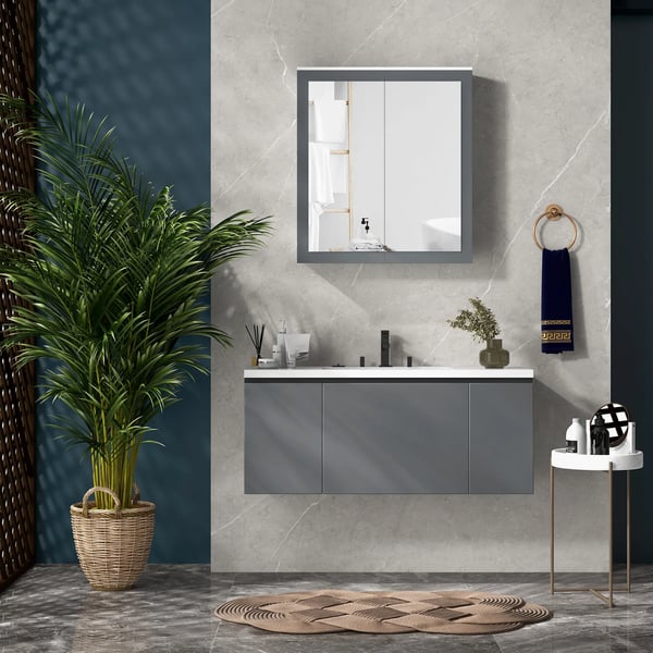 Badrumsskåp med spegel - Spegelskåp - Modern stil - Längd 91–120 cm - MDF & glas - Självmontering