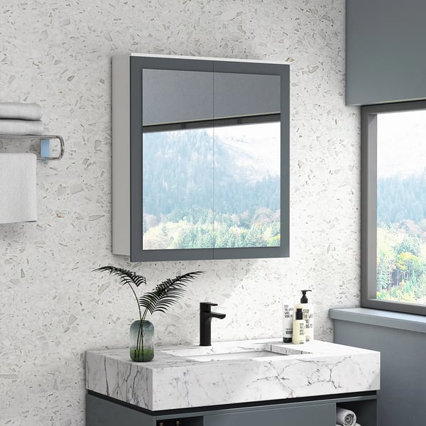 Badrumsskåp med spegel - Spegelskåp - Modern stil - Längd 91–120 cm - MDF & glas - Självmontering