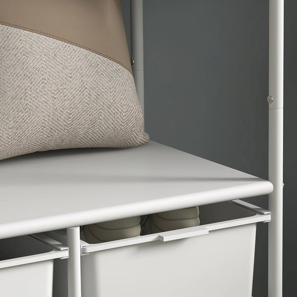 Hallgarderob - Klädhängare med skoställ - 8 krokar - 4 korgar - Stål & PP-plast - 63x37x153 cm - Modern stil - Vit