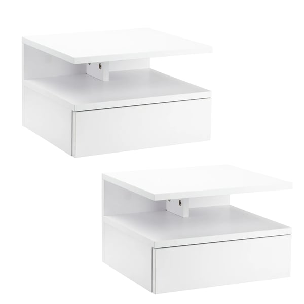 Set med 2 väggmonterade sängbord - Nattduksbord - 1 låda + hylla - Svävande design - 35 x 32 x 22,5 cm - Modern marockansk stil