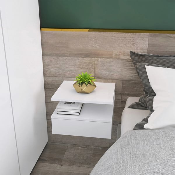 Set med 2 väggmonterade sängbord - Nattduksbord - 1 låda + hylla - Svävande design - 35 x 32 x 22,5 cm - Modern marockansk stil