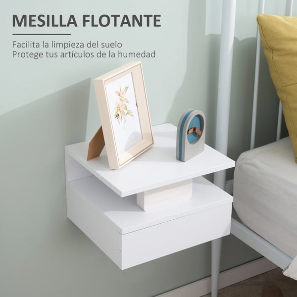 Set med 2 väggmonterade sängbord - Nattduksbord - 1 låda + hylla - Svävande design - 35 x 32 x 22,5 cm - Modern marockansk stil
