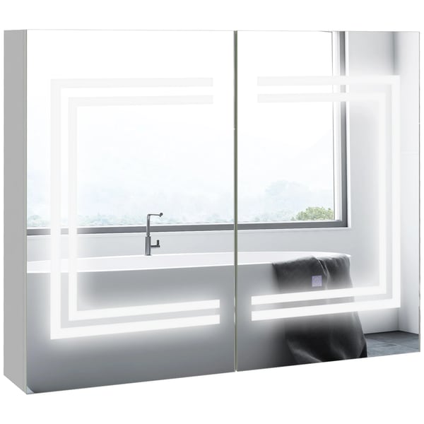 Badrumsskåp - Spegelskåp med LED-belysning - 80×15×65 cm - Självmontering - Renvit