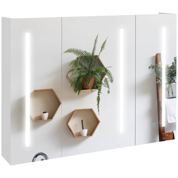 Spegelskåp för badrum - LED-belysning - 90x15x70 cm - Klarvit - Montering krävs